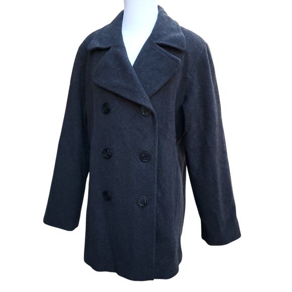 Vintage J. Percy Pea Coat Black Merino Wool Lined Double Breasted Women's Size 8 - Picture 6 of 12